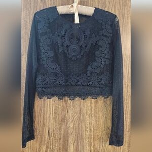Sheer Boho Lace & Mesh Blouse Polka Dots & Embroidery Whimsigoth Size S Stretch